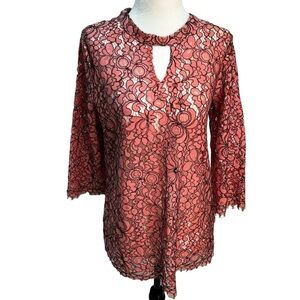 KAFFE Sys Pink/Black  Lace Round Neck Blouse Top Size M